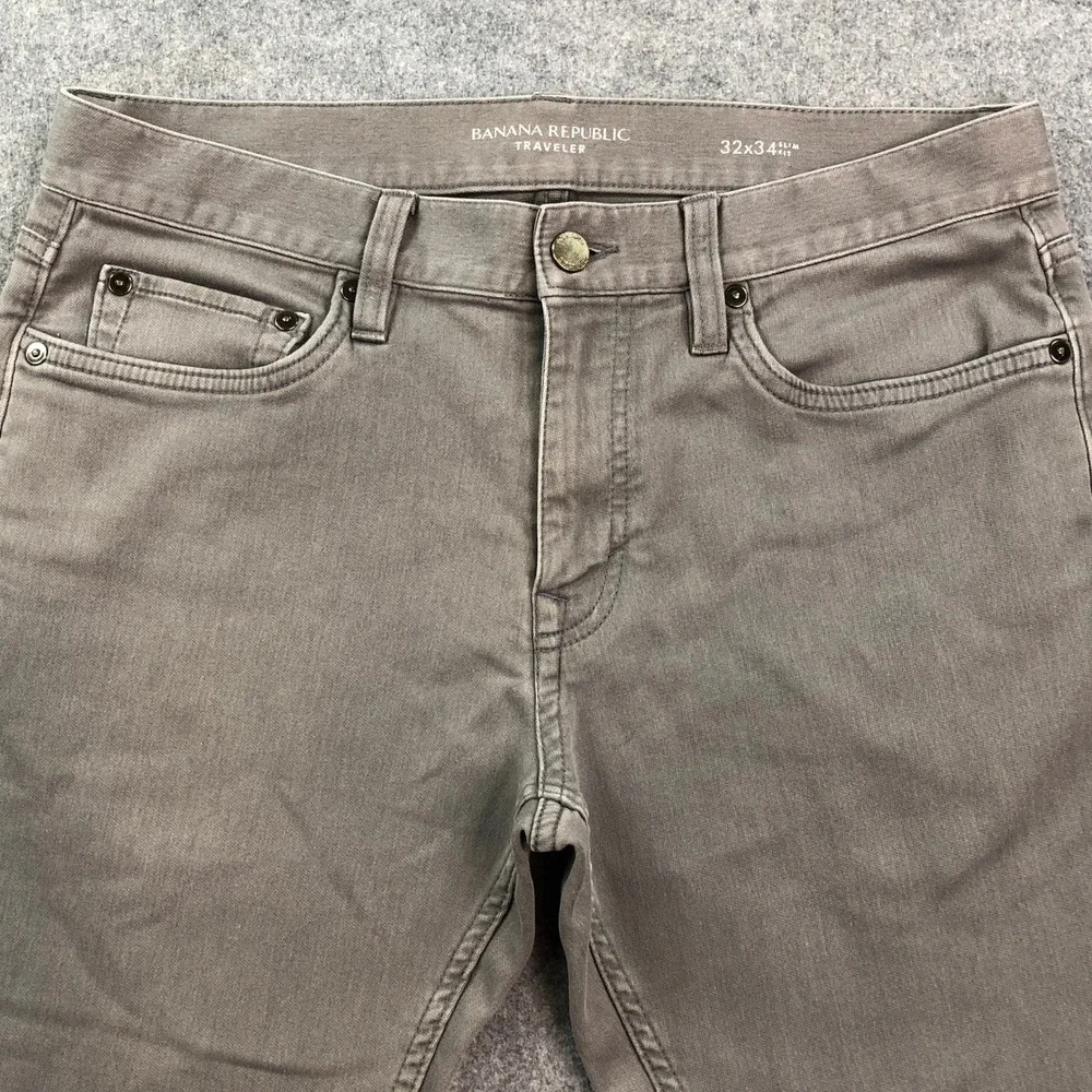 Banana Republic Mens Traveler Pants 32x34 Slim Fit Stretch Gray Cotton Denim